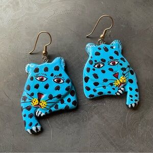 Hand-painted Wooden Cat Earrings from Indonesia